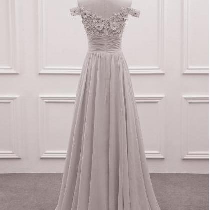 Light Grey Off Shoulder Bridesmaid Dresses, Long..