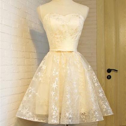 Champagne Cute Round Lace-up Formal Dresses, Cute..