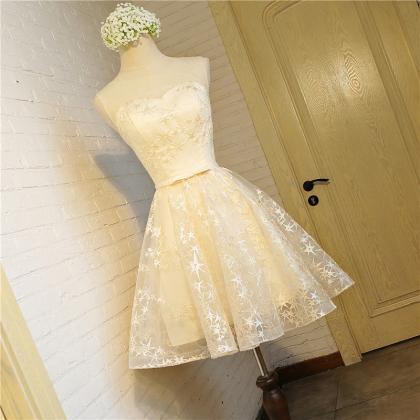 Champagne Cute Round Lace-up Formal Dresses, Cute..