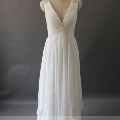Simple V-neckline Beach Wedding Dresses, Chiffon..