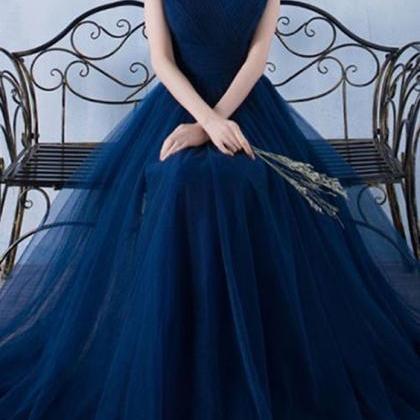 Navy Blue Long Prom Dress 2019, Off Shoulder Party..