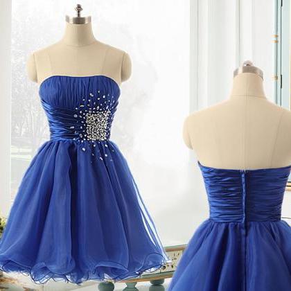 Blue Organza Short Prom Dresses, Homecoming..