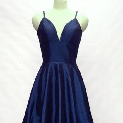 Navy Blue Homecoming Dresses, Straps Short Party..