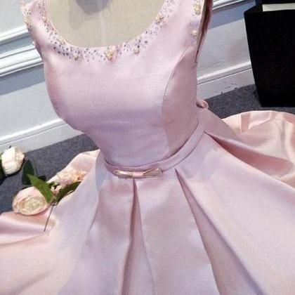 Pink Round Neckline V Back Cute Party Dresses,..