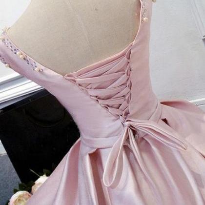 Pink Round Neckline V Back Cute Party Dresses,..