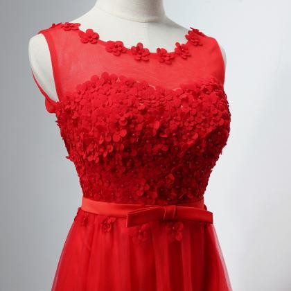 Red A-line Party Dress, Beautiful Red Formal..
