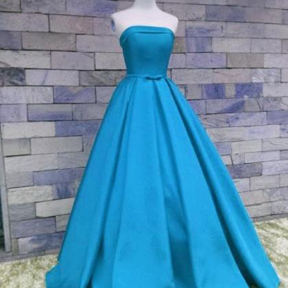 Blue Satin Floor Length Party Gown, Prom Dress..