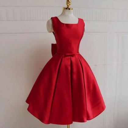 Red Satin Short Backless Prom Dress, Red..