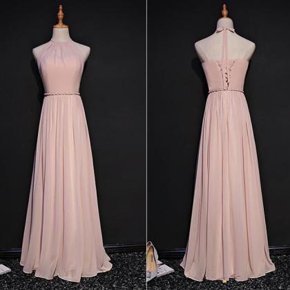 Pink Chiffon Simple Wedding Party Dress, Pink Long..