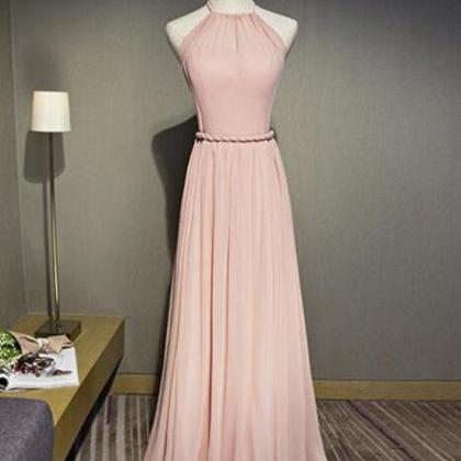 Pink Chiffon Simple Wedding Party Dress, Pink Long..