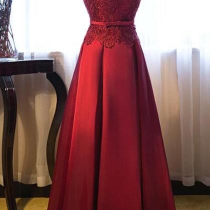 Red Floor Length Party Dress, Cute Red A-line..