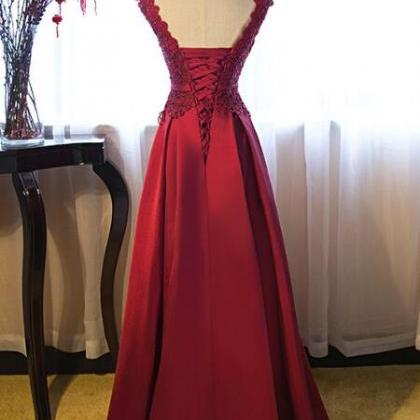 Red Floor Length Party Dress, Cute Red A-line..