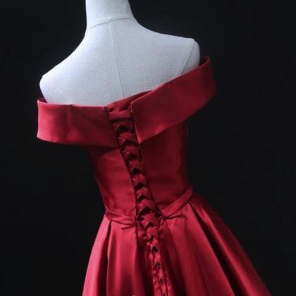 Red Satin Long Prom Dress, Red Off Shoulder Formal..