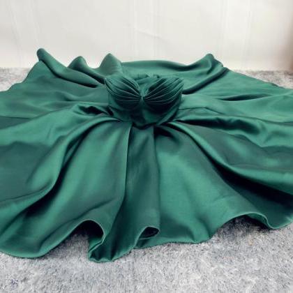 Green Satin High Low Chic Party Dress, Sweetheart..