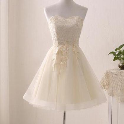 Lovely Short Champagne Tulle Party Dress, Cute..
