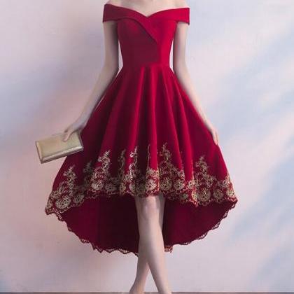 Beautiful Red High Low Party Dress With Gold..
