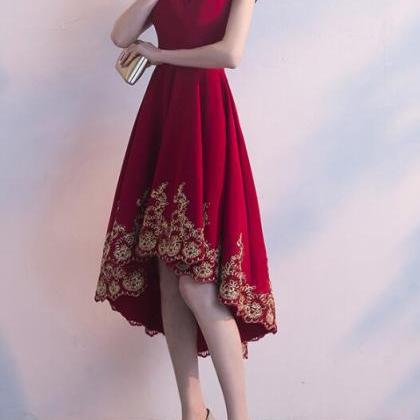 Beautiful Red High Low Party Dress With Gold..