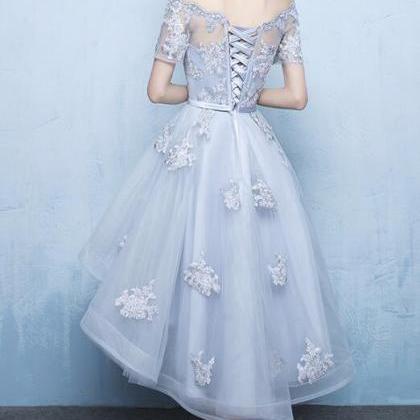 Grey High Low Tulle Lace-up Formal ..