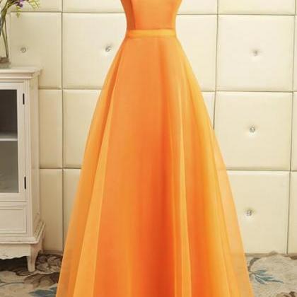Orange Lovely Long Organza Formal Dress, Charming..