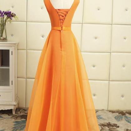 Orange Lovely Long Organza Formal Dress, Charming..