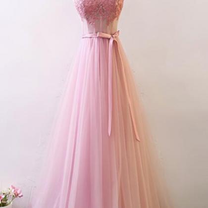 Pink Straps Tulle A-line Lace Applique Wedding..