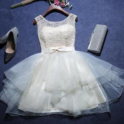 Champagne Lace And Organza Short Party Dress, Cute..