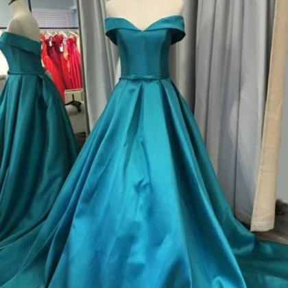 Off Shoulder Satin Long Ball Gown Party Dress..