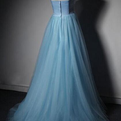 Blue Tulle Long Prom Dress, Junior ..