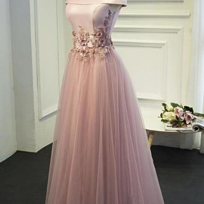 Pink Tulle A-line Bridesmaid Dresses, Off Shoulder..