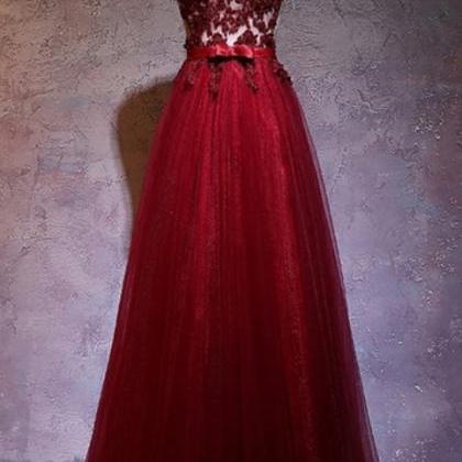 Wine Red Tulle Long Formal Dress, Pretty Party..
