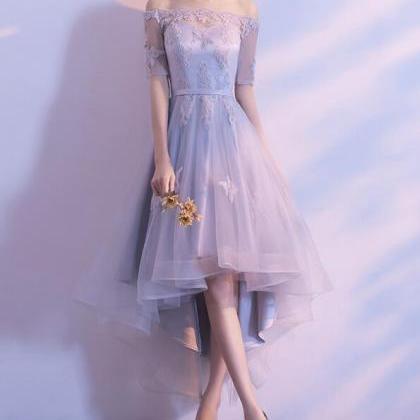 Grey High Low Tulle And Lace Party Dress, Charming..
