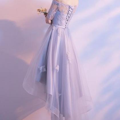 Grey High Low Tulle And Lace Party Dress, Charming..