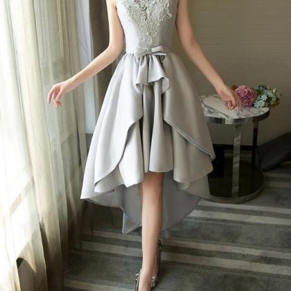 Grey Satin And Lace High Low Party Dress, Round..