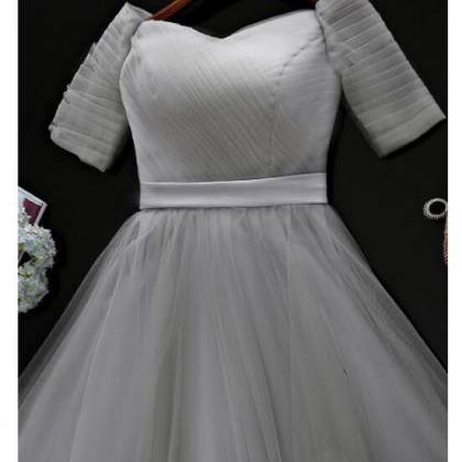 Grey Short Sleeves Bridesmaid Dresses, Lovely..