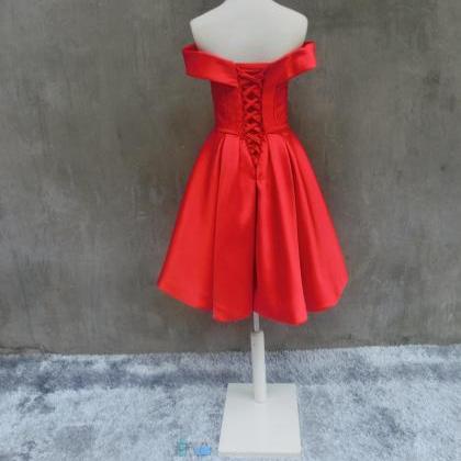 Red Satin Short Party Dress 2019, Cute Red..