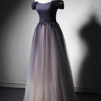 Gradient Tulle Purple Long Junior Prom Dress,..