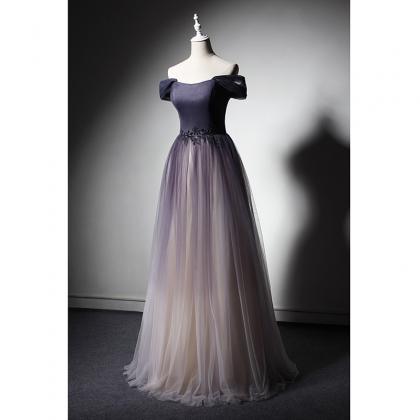 Gradient Tulle Purple Long Junior Prom Dress,..