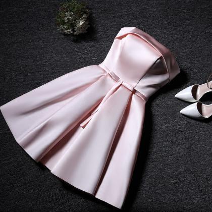 Pink Scoop Satin Lace-up Homecoming Dress 2019,..