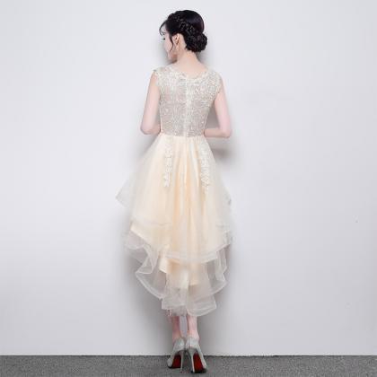Champagne High Low Round Lace And Tulle Formal..