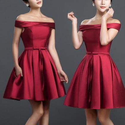Red Satin Off Shoulder Formal Gown,charming Red..