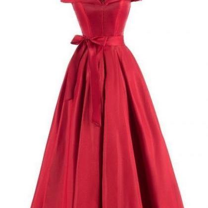 Red Satin A--line Long Prom Dress 2019, Cute Party..