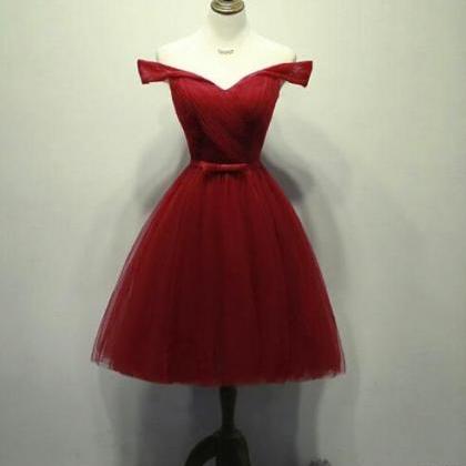 Red Tulle Off Shoulder Knee Length Party Dress,..