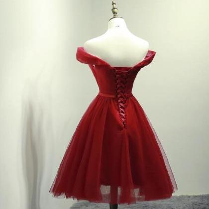 Red Tulle Off Shoulder Knee Length Party Dress,..