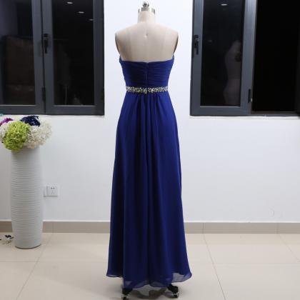 Royal Blue Sweetheart Beaded Simple Prom..