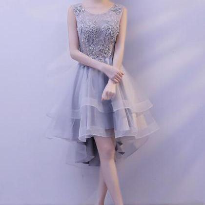 Grey Lovely Homecoming Dresses 2019, High Low Lace..