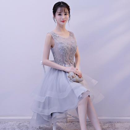 Grey Lovely Homecoming Dresses 2019, High Low Lace..