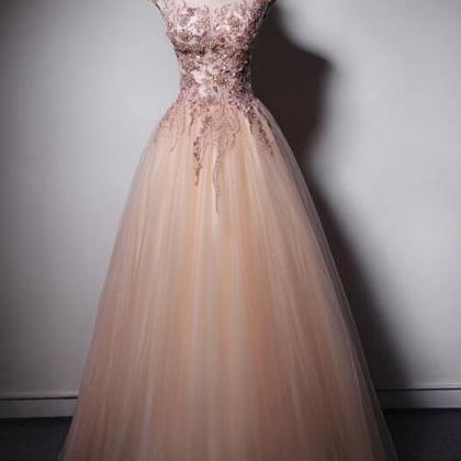 Pink Round Neckline Beaded Charming Pink Gown,..