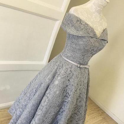Grey Lace Tea Length Vintage Style Wedding Party..