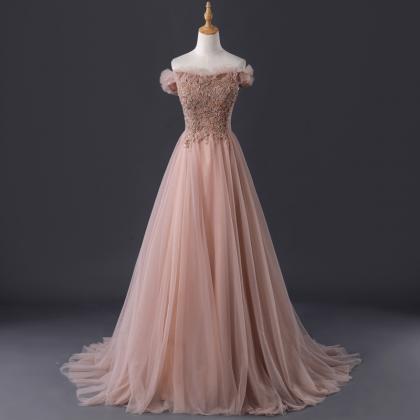 Beautiful Tulle Pink Long Formal Gown, Charming..