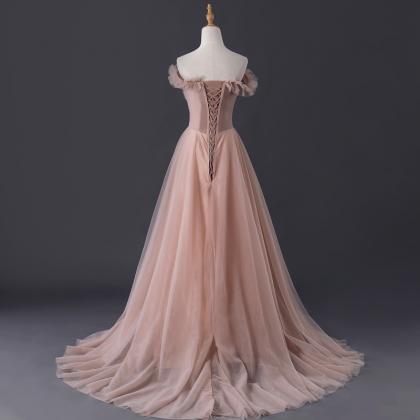 Beautiful Tulle Pink Long Formal Gown, Charming..